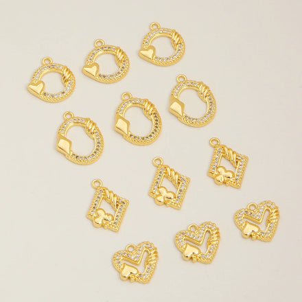 18K Gold Plated Brass Round Charms Spacers for Jewelry Making Zircon Inlaid Pendant