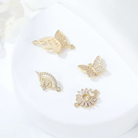Wholesale Women's Trendy Jewelry Making Brass 14K Gold Plated Zircon Butterfly Connector Charm for Necklace and Bracelet Making