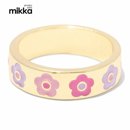 Enamel Ring 18K PVD Gold Plated Stainless Steel Jewelry Colorful Enamel Mushroom Band Ring