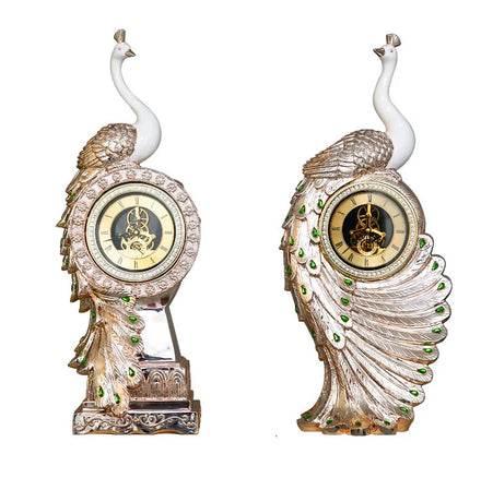 2023 Luxury House Decor 60cm Large Peacock Sculpture Home Ornament Resin Peacock Shape With Clock