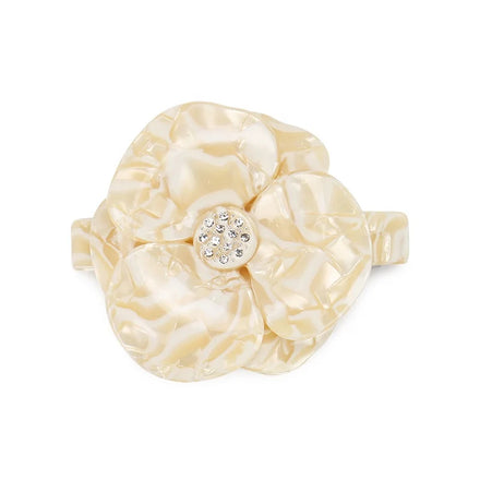 Flower Hair Barrette Cellulose Acetate Glitter Rhinestones Classic Camellia Cream Color 8.5cm Hair Barrette Clips