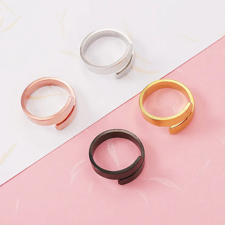 Sland Jewelry Trendy Custom Logo Engraved Unisex Stainless Steel Rose Gold Plated Cross Design Adjustable Blank Ring Wedding