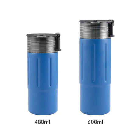 FX Factory 600ml Double Wall Stainless Steel Thermos Blue Water Bottle Tumbler Lid Travel Coffee Mug Sport Style Dishwasher Safe