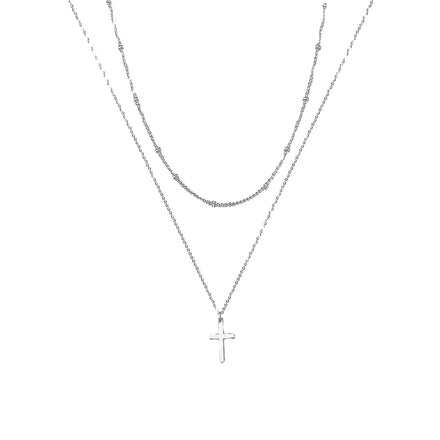 2022 Fashion Simple Necklace Delicate Stainless Steel Necklace Wholesale Hot Sale Double Layer Cross Necklace for Women Gift