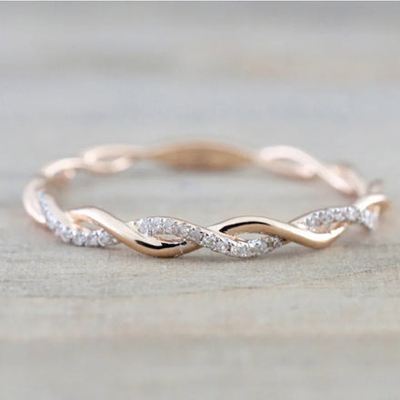 Fashion Jewelry Rings Shiny Simple CZ Twist Couple Rings Gold Plated Full Diamond Knot Rings for Women Girls