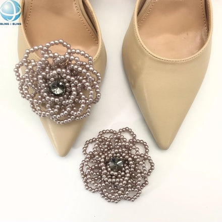 Wholesale Flower Shape Shoe Clips with Pearl Customize Color Shoes Buckles Accessories for Women High Heeled