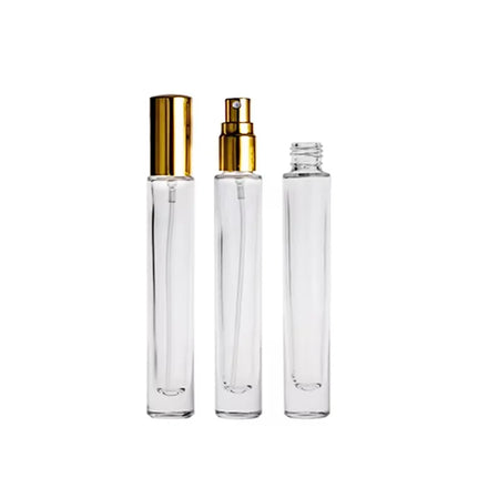 Custom 10ml ML Thick Base Round Cylinder Glass Refillable Spray Perfume Oil Bottles with Gold Silver Mist Sprayer