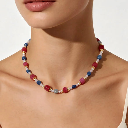 Maiou Original Design Trendy Vintage Handmade Custom Natural Stone Bead Choker Necklace Jewelry for Women