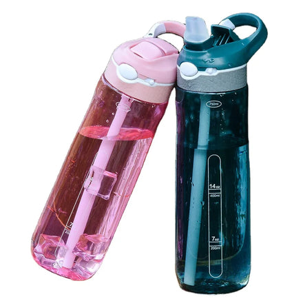 Best-Selling Large Capacity 750ml Adults Students Campus Tritan Plastic Drop-Proof Water Bottles With Straw and Handgrip