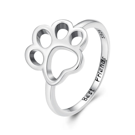 Adjustable Cat Paw Ring 925 Sterling Silver Hollow Band Stackable Pet Lover Jewelry for Women & Girls Birthday Gift SCR909