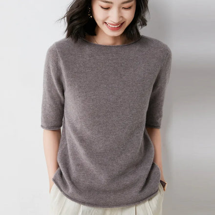 S-XXL Simple Half Sleeve Knitting Women's Round Neck Short Sleeve Bottoming T-shirt Wear Half Sleeve Top