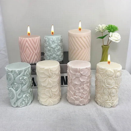 DIY Aromatherapy Gypsum 3D Relief Cylindrical Candle Mould Flower Butterfly Waves Cylindrical Aroma Candle Mold