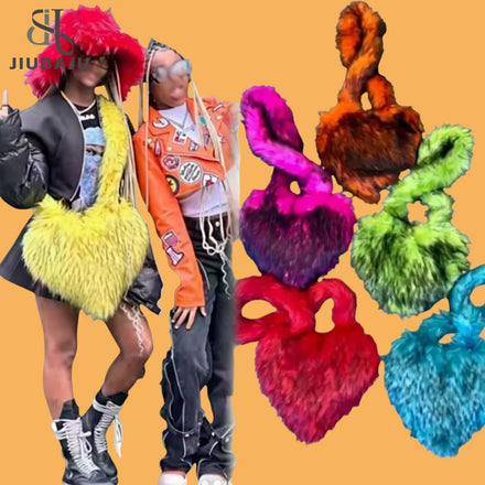 Fur Winter Women Handbags Plush Ladies Heart Shaped Shoulder Bag Cute Female Clutch Purse Love Handbags