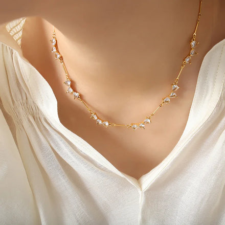 High End Elegant Jewelry Stainless Steel Gold Plated Heart-shaped Zircon Splicing Choker Necklace for Women