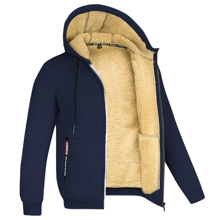 Fengway Custom Men Thicken Hooded Sweatshirt Plain Blank Loose Zipper Jacket Winter Warm Fleece Hoodies for Men