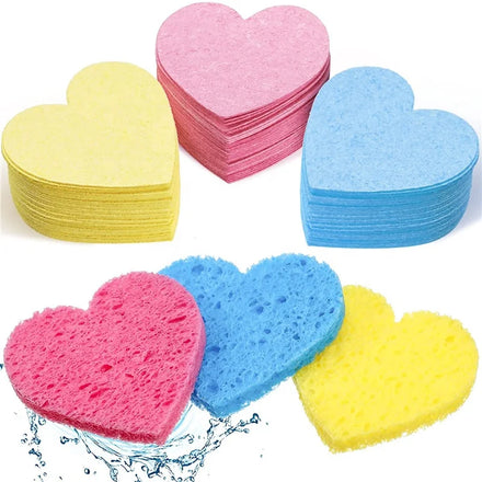 Hot Selling Biodegradable Portable Heart Shape Compressed Cellulose Wood Pulp Face Facial Washing Cleaning Sponge Powder Puff