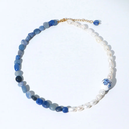 Original Design Handmade Freshwater Pearl Celadon Porcelain Beaded Choker Necklace for Women Jewelry