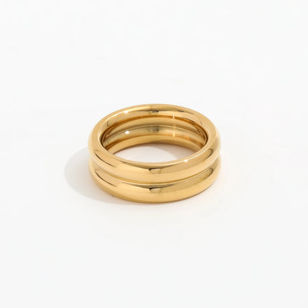 Fenny 18K Gold Plated Wholesale High End Chunky Double Layer Band Stainless Steel Finger Ring Trendy for Women