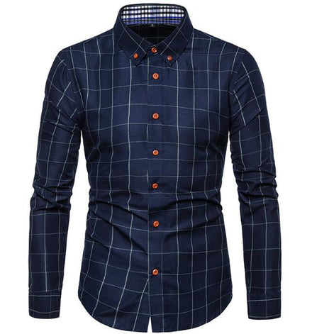 Cotton Polyester Men's Shirts Men Slim Fit Dress Shirt Wholesale Long Sleeve Plaid Casual Business Shirt