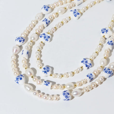 Original Design Handmade Freshwater Pearl Celadon Porcelain Beaded Choker Necklace for Women Jewelry