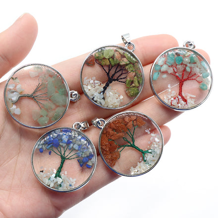 Newest Natural Raw Crystal Stone Chips With Tree of Life Quartz Wishing Bottle Gemstone Resin Pendant Necklace