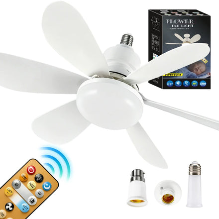 2 in 1 Smart Ceiling Fan Silent 5 Fan Blades Professional Buld Fan Light DC Motor-Multifunctional Socket Fan for Hotel Use