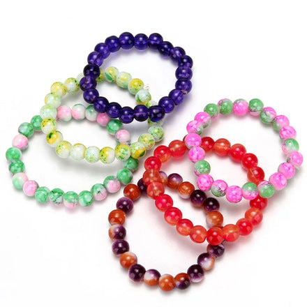 Hot Wholesale Colorful Glaze Agate Bracelet Women Adjustable Elastic Rope 8mm Glass Beaded Bracelet for Promotion