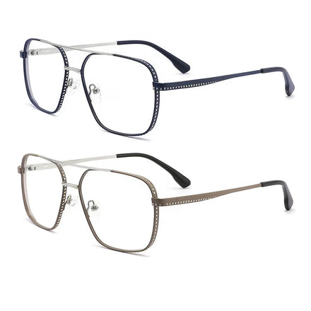 High Classic Men's Gold Oversize Stainless Steel Spectacle Luxury Optical Frame with Embossed Pattern Decoration-8382