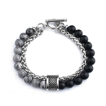 Wholesale New Men's Jewelry Silver Plated Stainless Steel Tiger Eye Stone Fashion Beaded Bracelet