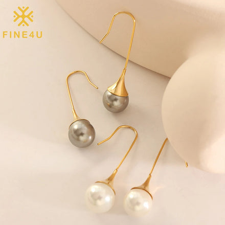 High Quality None Tarnish Jewelry Fashion Women Stainless Steel Hook 18K Gold Plated Pearl Drop Earrings