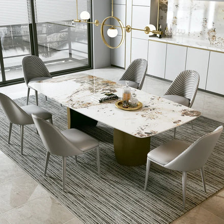 Italian Light Luxury Northern European Simple Modern Marble Dining Table Set Luxury Gold Marble