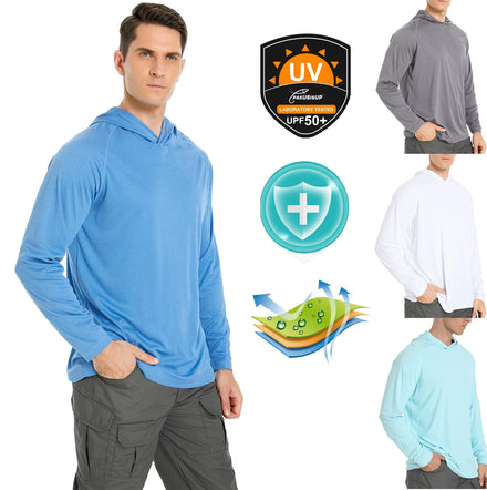 Stock Blank Heat Press Screen Prints Logo Customized Mens UPF 50 Long Sleeve Fishing Shirts With Hood