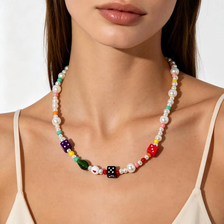 Maiou Original Design Trendy Vintage Cute Handmade Colorful Sieve Bead Choker Necklace Jewelry for Women