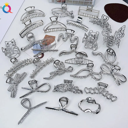 QIYUE Silver Color Metal Hair Claw Various Shape Hair Clip for Daily Use