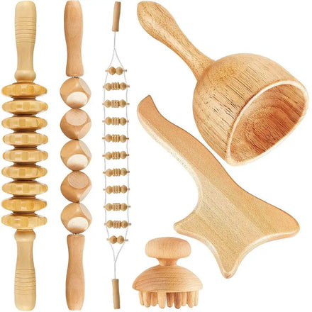 Hot Sale Wood Therapy Massage Tools Body Guasha Set Handheld Wooden Massage Roller