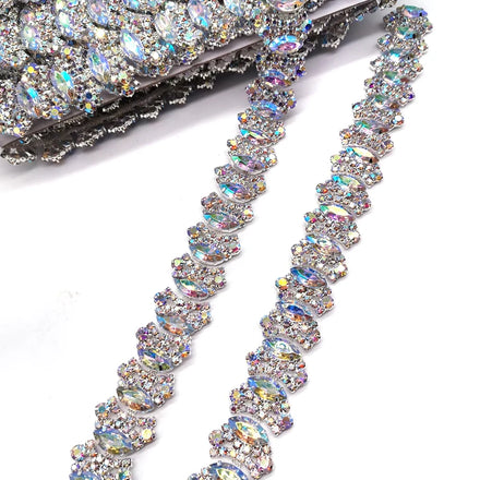 High Quality Clear AB Strass Rhinestone Trim Iridescent Resin Sew-on Banding in Triangle Shape for Carnival Costumes Decoration