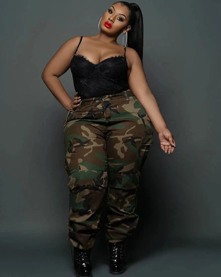 Women Street Casual Sports Camouflage Color Print Plus Size Lady Trousers Bottoms Versatile Camo Baggy Multi Pockets Cargo Pants