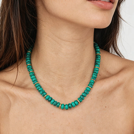 Original Design Handmade Custom Classic Geometric Turquoise Beaded 18K Gold Plated Necklace for Women