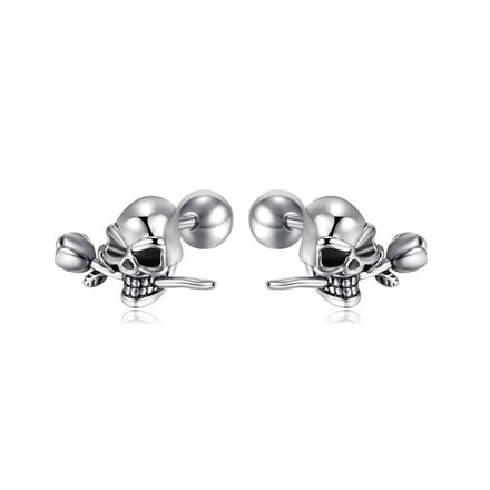 Hip Hop Stainless Steel Jewelry Popular Rose Flower Skull Stud Earring