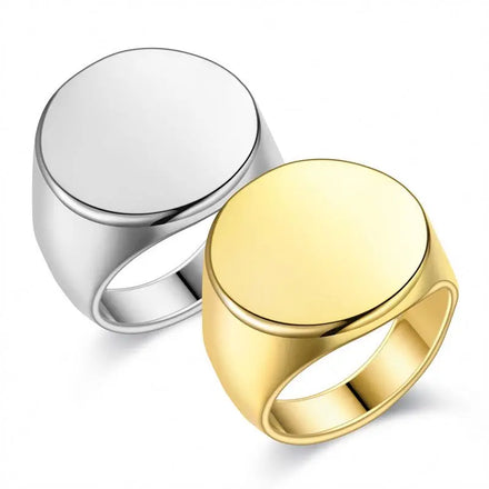 Stainless Steel Yellow Gold Engravable Signet Rings Chunky Gold Plated Rings Stainless Steel Masonic Rings