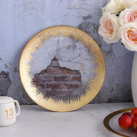 Wholesale Stocked Classic Design Eco-Friendly Glass Charger Plate Set with Custom Pattern Oval Shape for Party Home Use