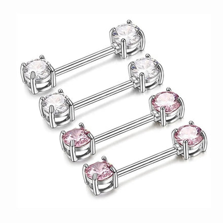 Popular Industrial Barbell Nipples Piercing Jewelry Stainless Steel Round Zircon Nipple Ring Stud
