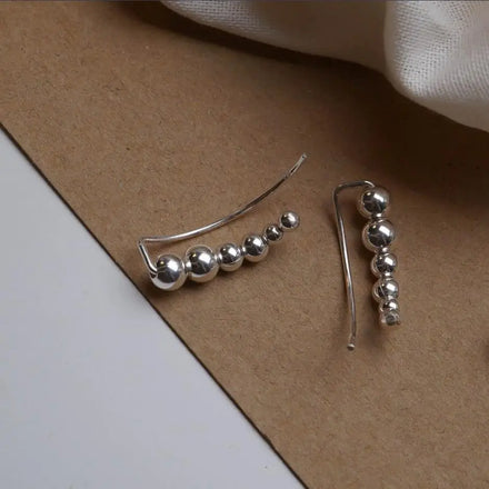 Beaded Ear Climber Earrings 925 Sterling Silver Dainty Ear Crawler Hypoallergenic Gift for Women