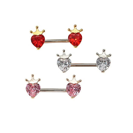 New Design Cute Crown Heart Zircon Nipple Rings Stainless Steel Industrial Barbell Crystal Diamond Nipple Piercing Jewelry