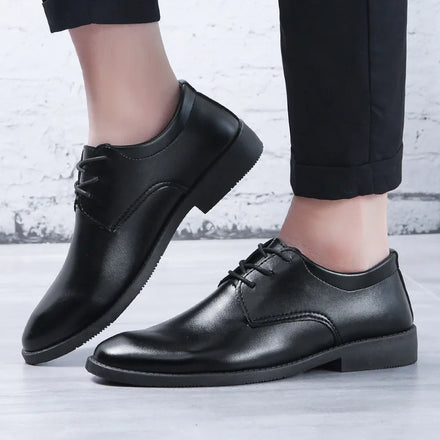 Men's Classic Business Lace up Matte PU Leather Formal Office Shoes Low Top