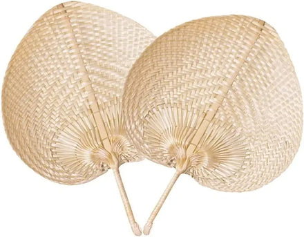 Eco-Friendly Handmade Painted Palm Leaf Bamboo Handheld Fans for Wedding Favors and Party Decorations