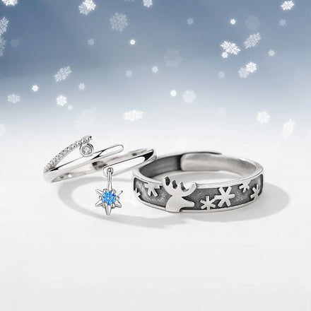 Couple Ring for Wedding Jewelry Valentine's Day Gift Open Adjustable Ring Carved Snowflake Diamond Couple Ring for Men Women