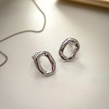 Safe Geometry Studs Hypoallergenic 925 Sterling Silver Oval Earrings Architectural Line Minimalist Jewelry for Sensitive Ears