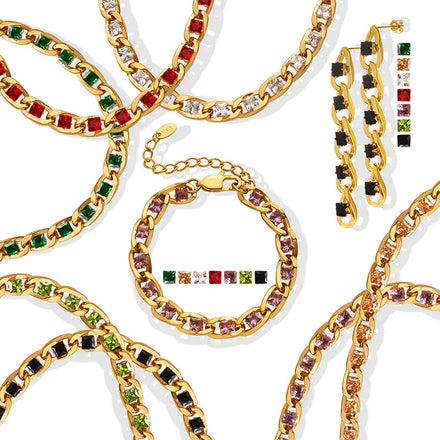 Minos New Fashion Colorful Zircon Necklace Stainless Steel Gold and Silver Chain Necklace Non Tarnish Stone Necklace for Women