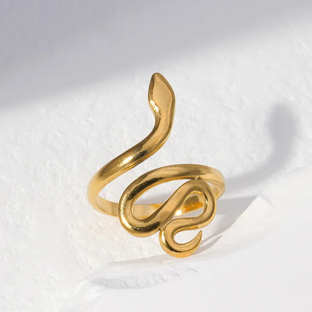 Vintage INS Fashion 18K Gold Plated Stainless Steel Snake Shaped Finger Rings for Women Jewelry